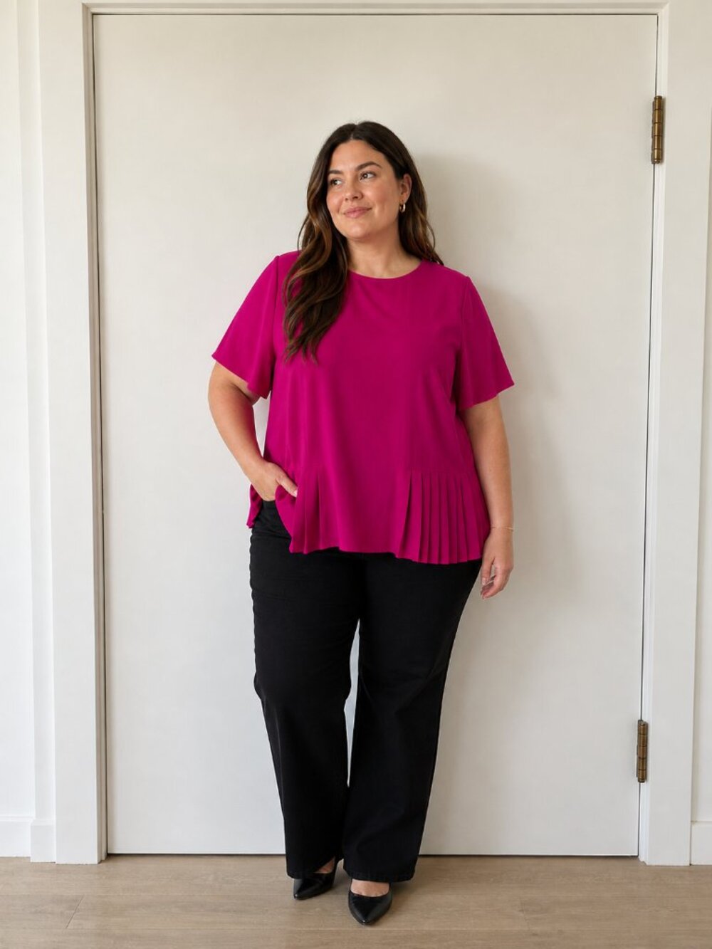 ELOQUII Bright Pink Pleated Hem Blouse – Size 16